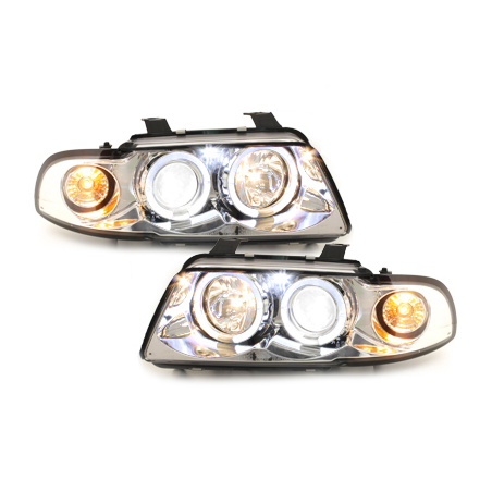  Phares AUDI A4 B5 95-98  avec 2 Anneaux lumineux Angel Eyes   Chrome