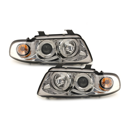  Phares AUDI A4 B5 95-98  avec 2 Anneaux lumineux Angel Eyes   Chrome