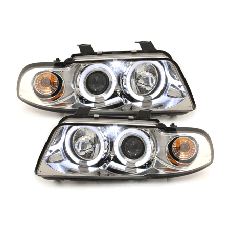  Phares AUDI A4 B5 95-98  avec 2 Anneaux lumineux Angel Eyes   Chrome