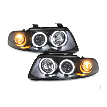  Phares AUDI A4 B5 95-98  avec anneaux lumineux angel eyes CCFL  Noir