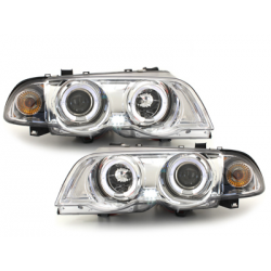 Phares BMW E46 Berline  98-01  avec 2 Anneaux lumineux Angel Eyes  Chrome