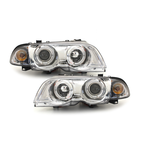 Phares BMW E46 Berline  98-01  avec 2 Anneaux lumineux Angel Eyes  Chrome