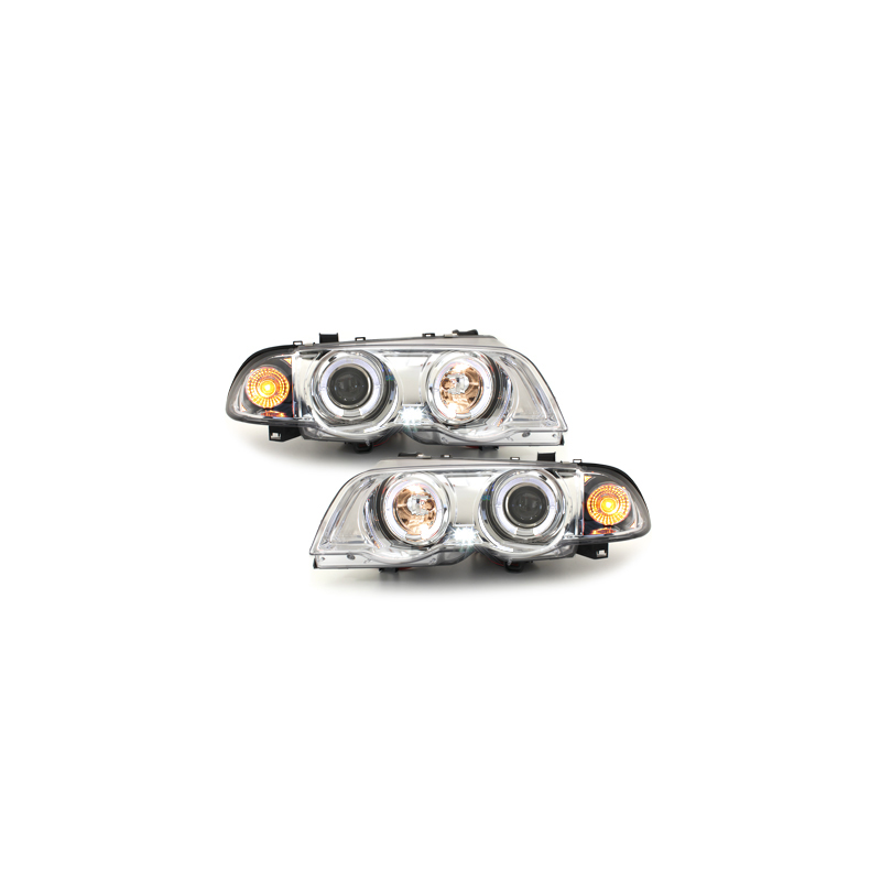 Phares BMW E46 Berline  98-01  avec 2 Anneaux lumineux Angel Eyes  Chrome