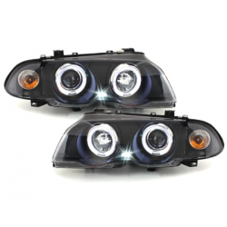 Phares BMW E46 Berline  98-01  avec 2 Anneaux lumineux Angel Eyes  Noir