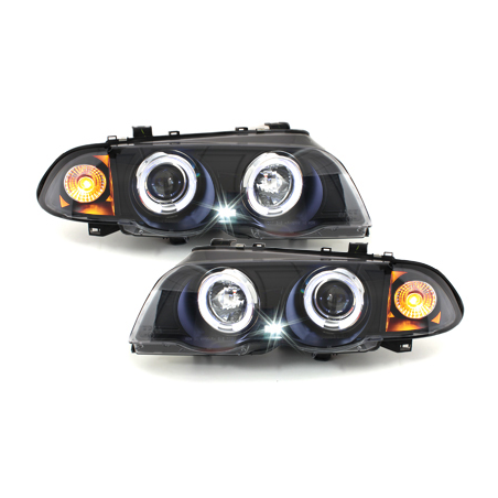 Phares BMW E46 Berline  98-01  avec 2 Anneaux lumineux Angel Eyes  Noir