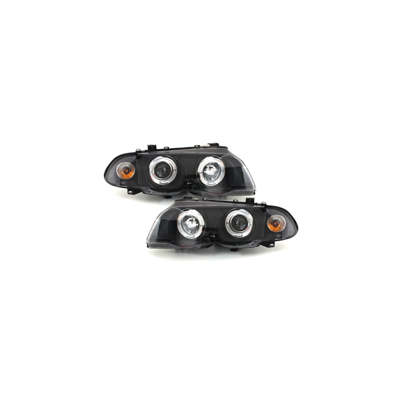 Phares BMW E46 Berline  98-01  avec 2 Anneaux lumineux Angel Eyes  Noir