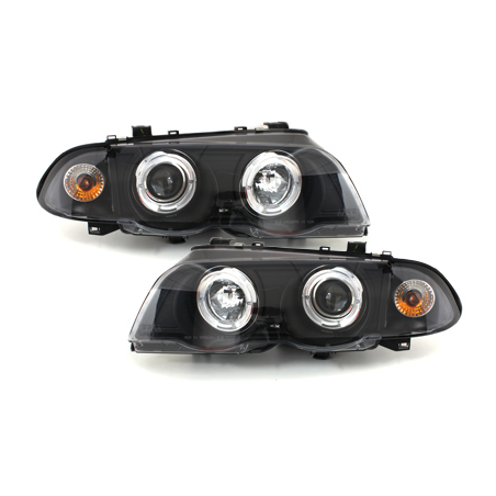 Phares BMW E46 Berline  98-01  avec 2 Anneaux lumineux Angel Eyes  Noir