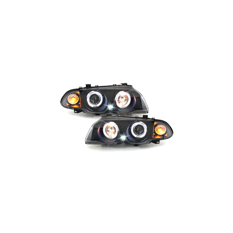 Phares BMW E46 Berline  98-01  avec 2 Anneaux lumineux Angel Eyes  Noir