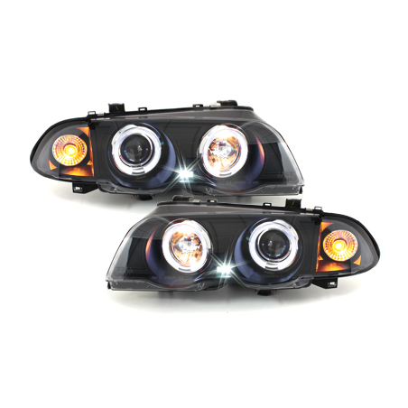 Phares BMW E46 Berline  98-01  avec 2 Anneaux lumineux Angel Eyes  Noir