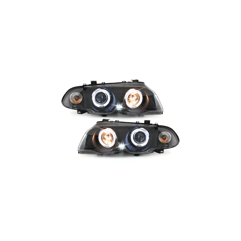 Phares BMW E46 Berline  98-01  avec 2 Anneaux lumineux Angel Eyes  Noir