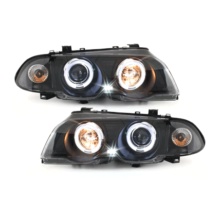 Phares BMW E46 Berline  98-01  avec 2 Anneaux lumineux Angel Eyes  Noir