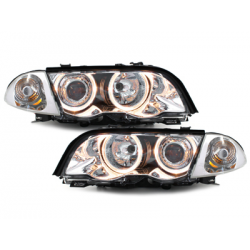 Phares BMW E46 Berline  98-01  avec 2 Anneaux lumineux Angel Eyes  Chrome