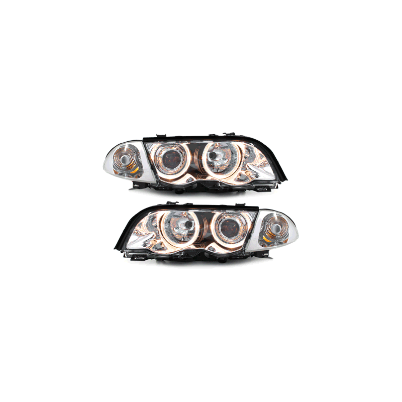 Phares BMW E46 Berline  98-01  avec 2 Anneaux lumineux Angel Eyes  Chrome