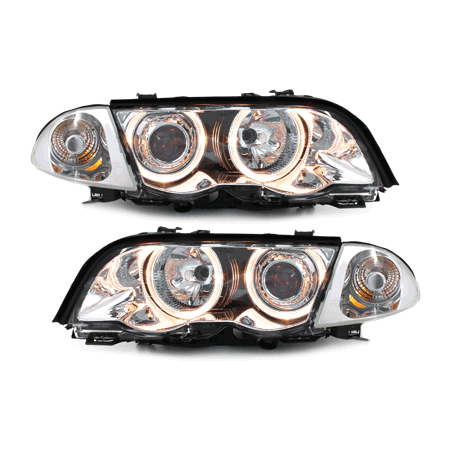 Phares BMW E46 Berline  98-01  avec 2 Anneaux lumineux Angel Eyes  Chrome