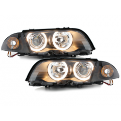 Phares BMW E46 Berline  98-01  avec 2 Anneaux lumineux Angel Eyes  Noir