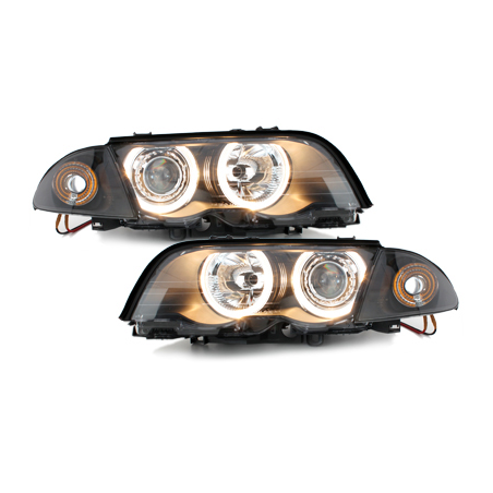 Phares BMW E46 Berline  98-01  avec 2 Anneaux lumineux Angel Eyes  Noir