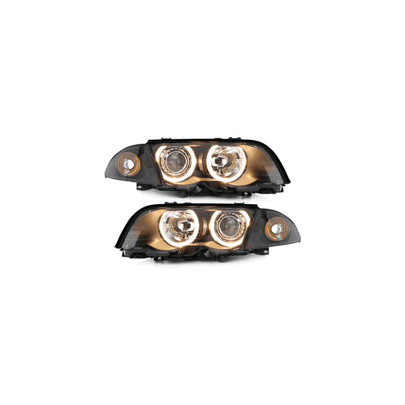 Phares BMW E46 Berline  98-01  avec 2 Anneaux lumineux Angel Eyes  Noir