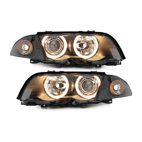 Phares BMW E46 Berline  98-01  avec 2 Anneaux lumineux Angel Eyes  Noir