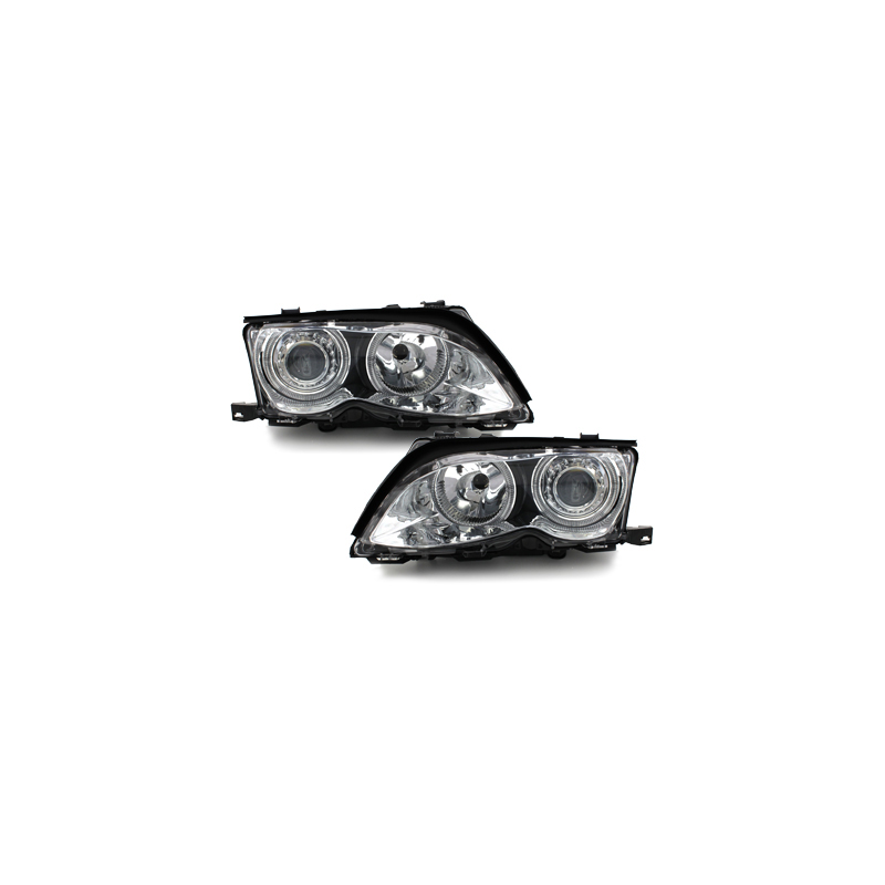 Phares BMW E46 Berline  01-03  avec 2 Anneaux lumineux Angel Eyes  Chrome