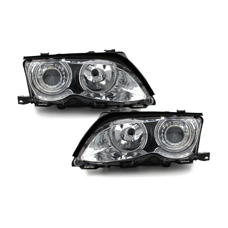 Phares BMW E46 Berline  01-03  avec 2 Anneaux lumineux Angel Eyes  Chrome