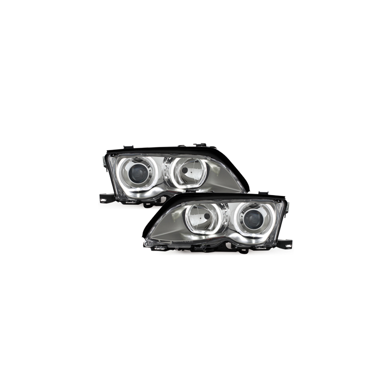 Phares BMW E46 Berline  01-03  Angel Eyes  chromé
