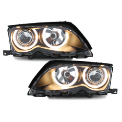 Phares BMW E46 Berline  01-03  avec 2 Anneaux lumineux Angel Eyes  Noir