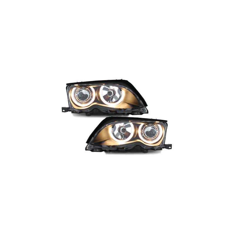 Phares BMW E46 Berline  01-03  avec 2 Anneaux lumineux Angel Eyes  Noir