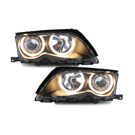 Phares BMW E46 Berline  01-03  avec 2 Anneaux lumineux Angel Eyes  Noir