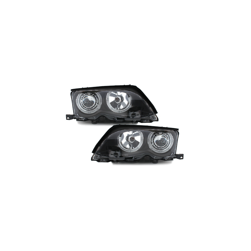 Phares BMW E46 Berline  01-03  avec 2 Anneaux lumineux Angel Eyes  Noir