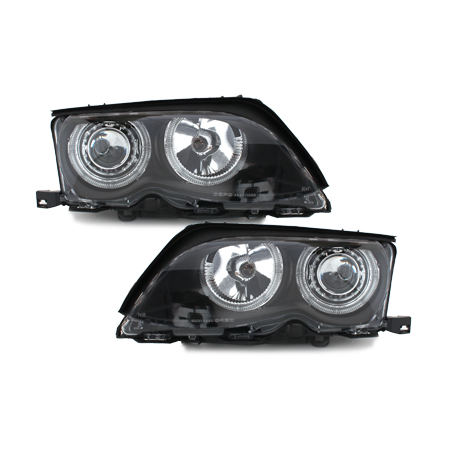 Phares BMW E46 Berline  01-03  avec 2 Anneaux lumineux Angel Eyes  Noir