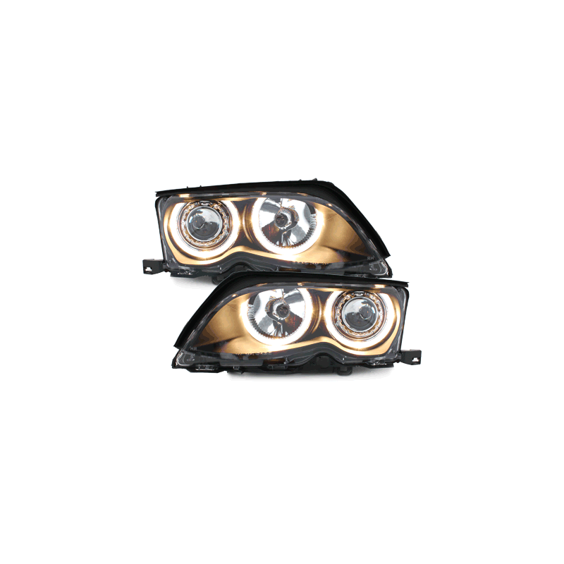 Phares BMW E46 Berline  01-03  avec 2 Anneaux lumineux Angel Eyes  Noir