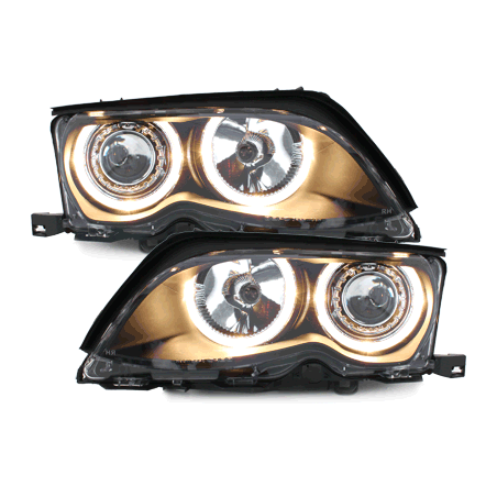 Phares BMW E46 Berline  01-03  avec 2 Anneaux lumineux Angel Eyes  Noir