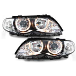 Phares  BMW E46 Berline  01-03 avec 2 anneaux lumineux LED Chrome