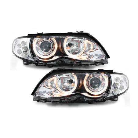 Phares  BMW E46 Berline  01-03 avec 2 anneaux lumineux LED Chrome