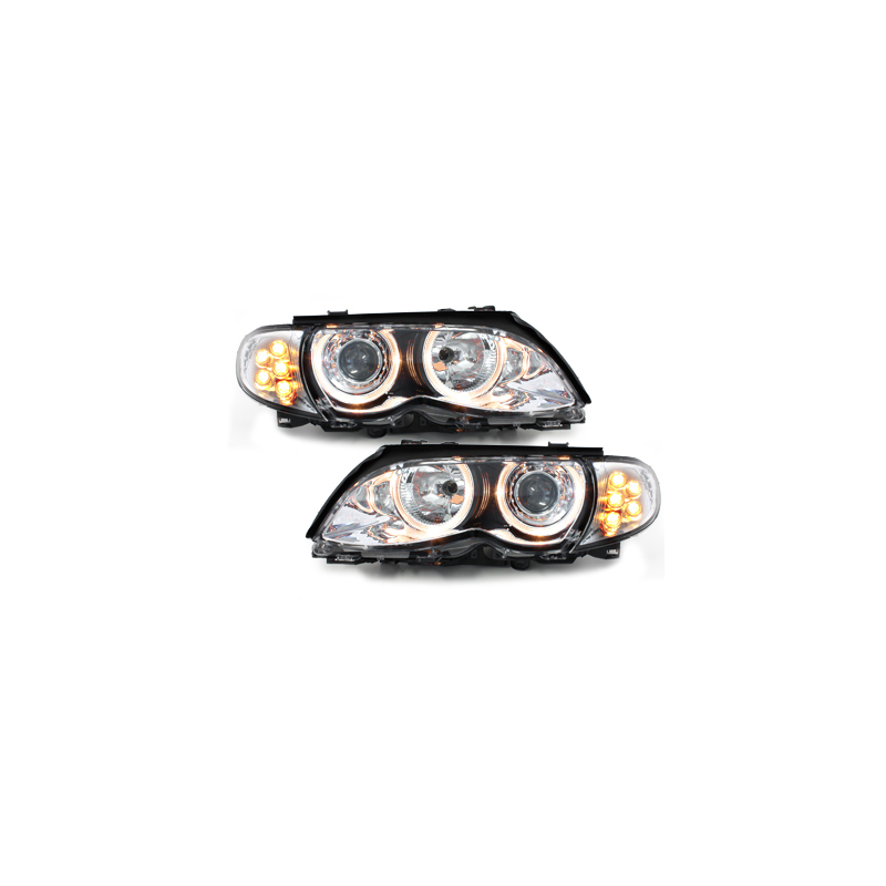 Phares  BMW E46 Berline  01-03 avec 2 anneaux lumineux LED Chrome