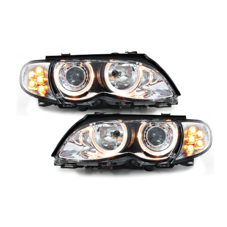 Phares  BMW E46 Berline  01-03 avec 2 anneaux lumineux LED Chrome