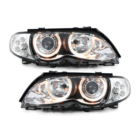 Phares  BMW E46 Berline  01-03 avec 2 anneaux lumineux LED Chrome