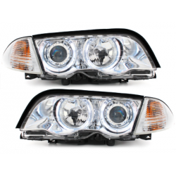 Phares BMW E46 Berline  98-01  avec anneaux lumineux angel eyes  Chrome