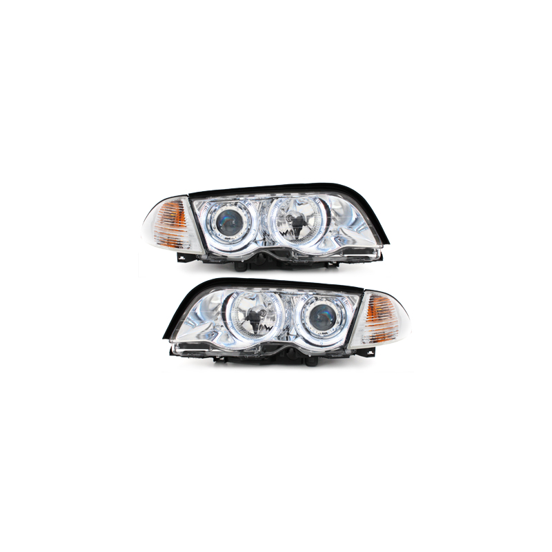 Phares BMW E46 Berline  98-01  avec anneaux lumineux angel eyes  Chrome