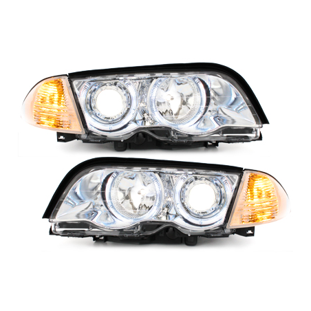 Phares BMW E46 Berline  98-01  avec anneaux lumineux angel eyes  Chrome