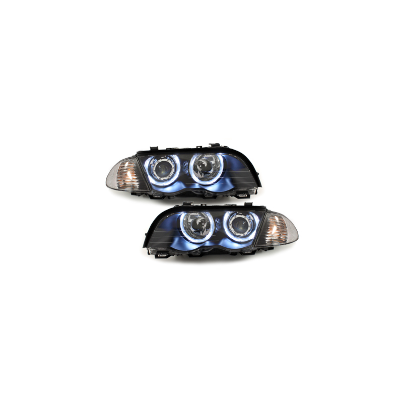 Phares BMW E46 Berline  98-01  avec anneaux lumineux angel eyes  Noir