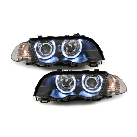 Phares BMW E46 Berline  98-01  avec anneaux lumineux angel eyes  Noir