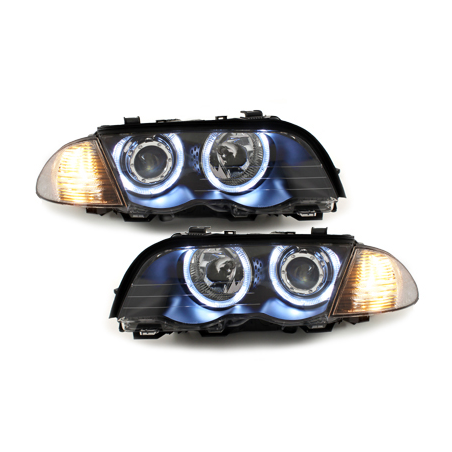 Phares BMW E46 Berline  98-01  avec anneaux lumineux angel eyes  Noir