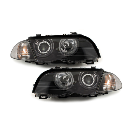 Phares BMW E46 Berline  98-01  avec anneaux lumineux angel eyes  Noir