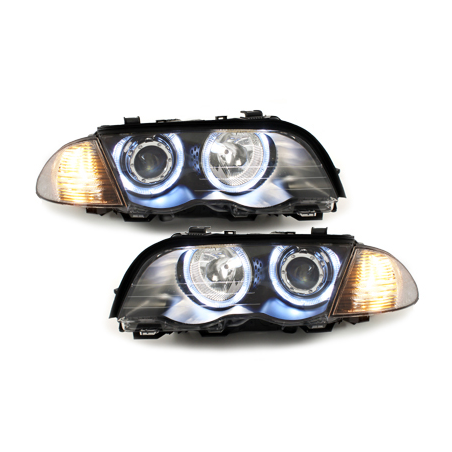 Phares BMW E46 Berline  98-01  avec anneaux lumineux angel eyes  Noir