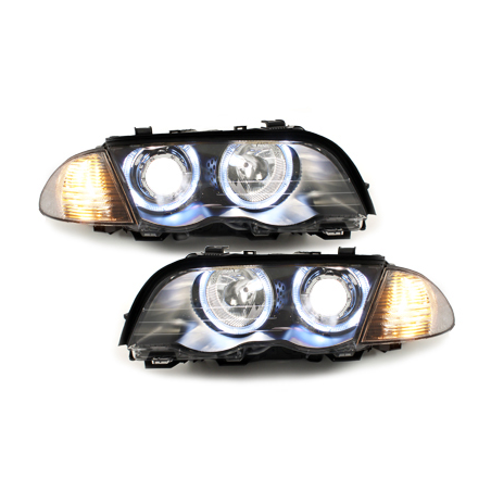 Phares BMW E46 Berline  98-01  avec anneaux lumineux angel eyes  Noir