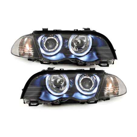 Phares BMW E46 Berline  98-01  avec anneaux lumineux angel eyes  Noir