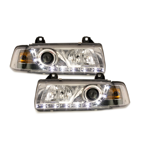 Phares BMW E36 Coupé 92-98  avec Feux Diurne Led  Chrome