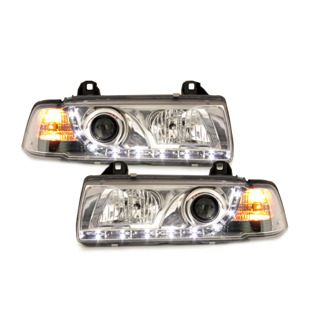 Phares BMW E36 Coupé 92-98  avec Feux Diurne Led  Chrome