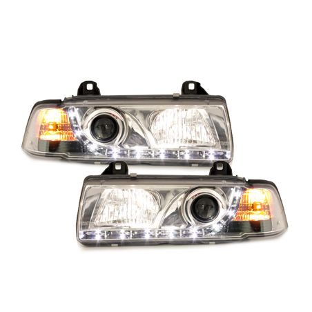 Phares BMW E36 Coupé 92-98  avec Feux Diurne Led  Chrome